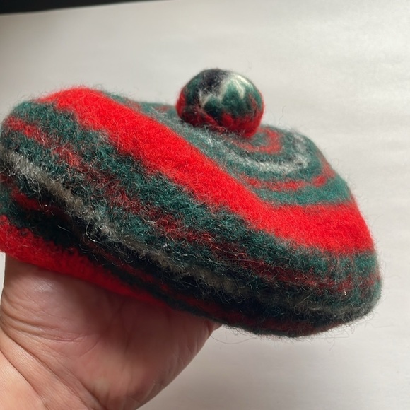 Retro Severson Tam Beret Wool Red Pom Hat Scotland Bagpipe Winter Prep Academia - Picture 4 of 15